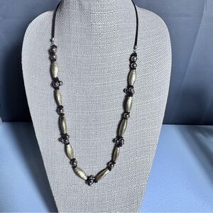 Vintage Elegant Black and Gold Toned Beaded Necklace Stamped LC Louis C Marks